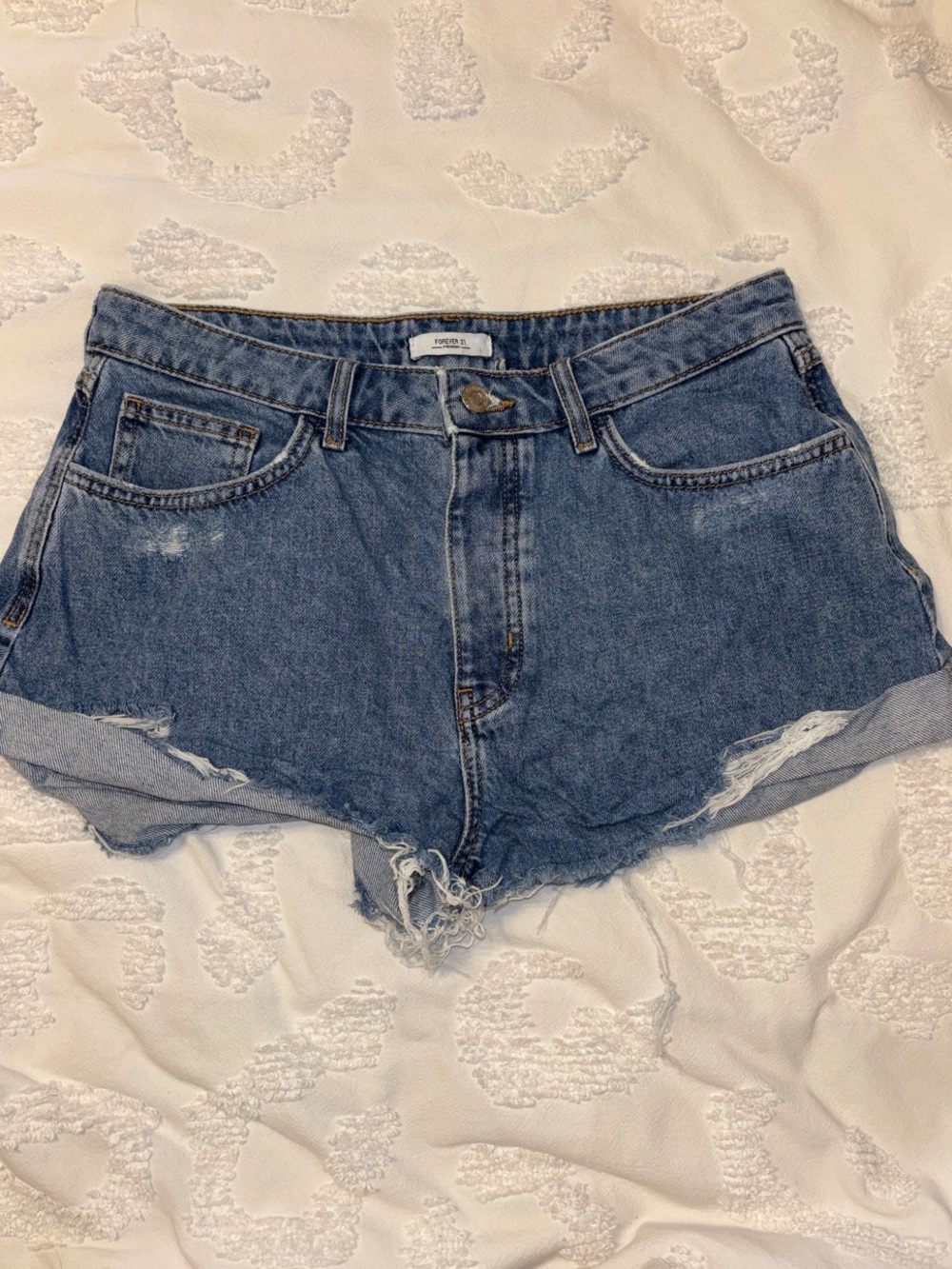 Forever 21 Distressed Dark Blue Denim Cutoff Shorts